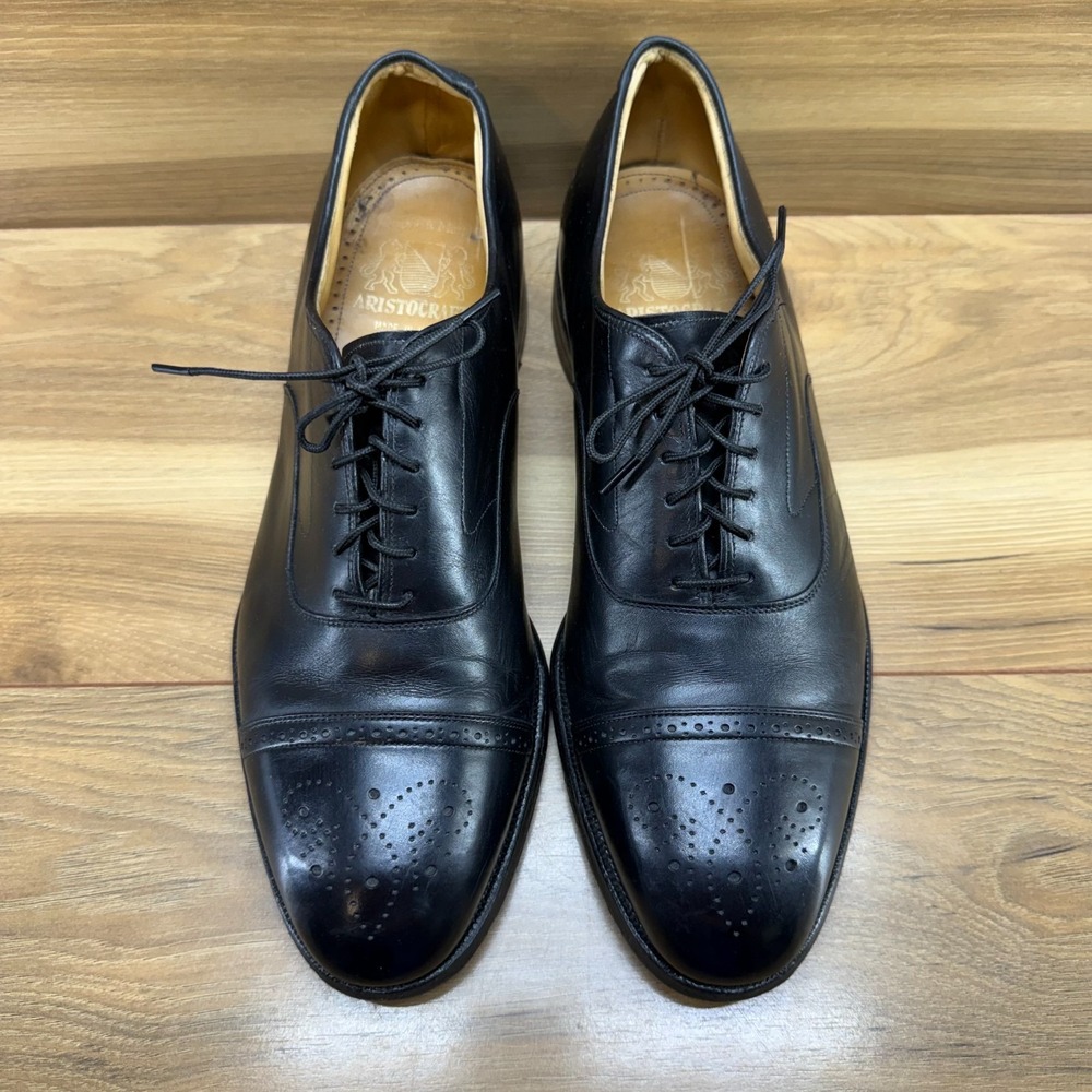 Johnston & Murphy Aristocraft Cap Toe Oxfords 10.5 D/B Black Leather Medallion